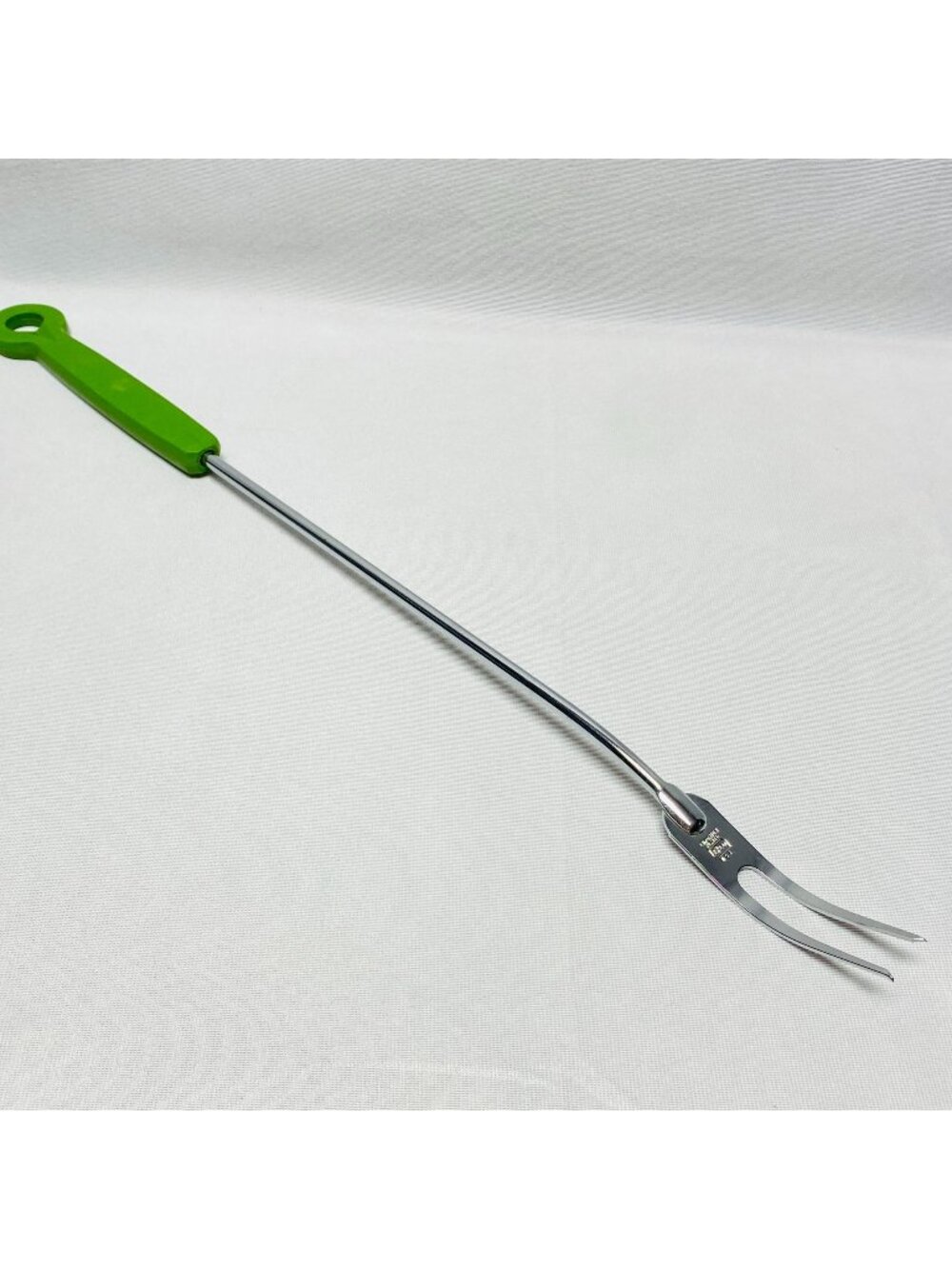 Ekco USA Chromium Plated Meat Fork With Green Handle 19.25" Vintage Utensil